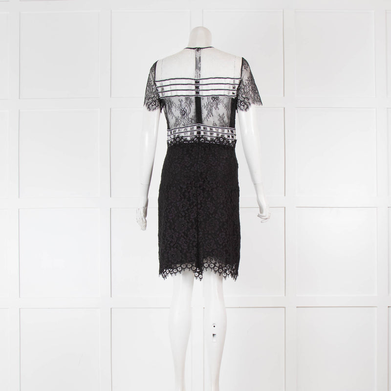 Sandro Black and White Lace Cap Sleeve Mini Dress