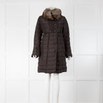 Moncler Brown Quilted Fur Collar Coat