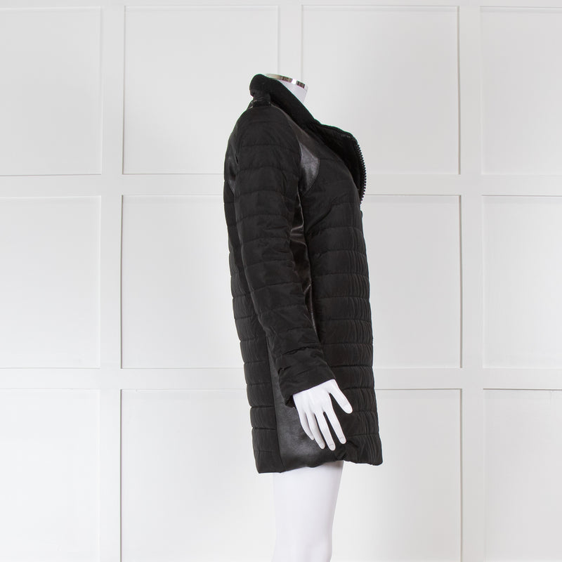 Hotel Particulier Black Quilted Coat With Leather Side Panels