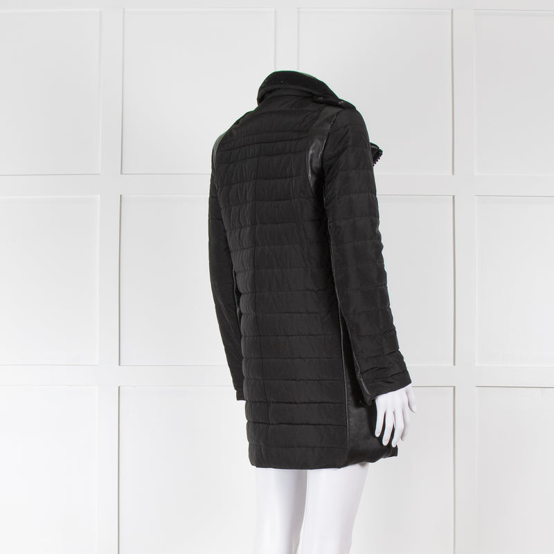 Hotel Particulier Black Quilted Coat With Leather Side Panels