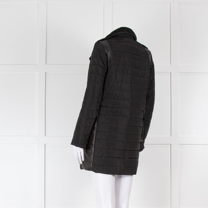 Hotel Particulier Black Quilted Coat With Leather Side Panels