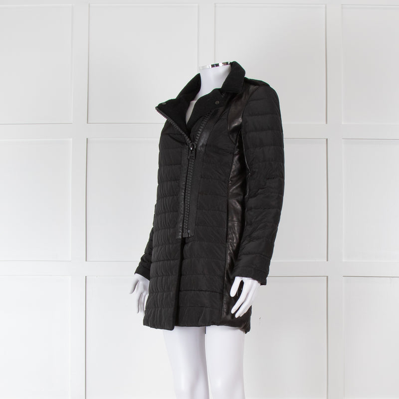 Hotel Particulier Black Quilted Coat With Leather Side Panels