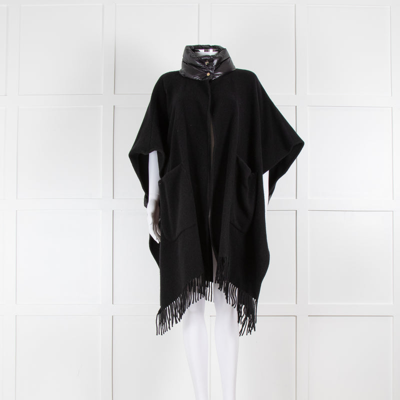 Herno Black Cashmere Mix Fringed Poncho