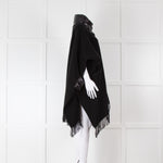 Herno Black Cashmere Mix Fringed Poncho