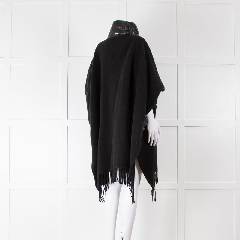 Herno Black Cashmere Mix Fringed Poncho