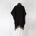 Herno Black Cashmere Mix Fringed Poncho