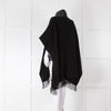 Herno Black Cashmere Mix Fringed Poncho