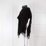 Herno Black Cashmere Mix Fringed Poncho