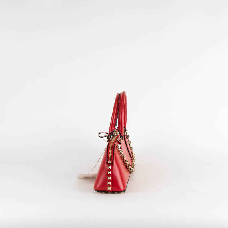 Valentino Garavani Red Leather Rockstud Duffle Bag