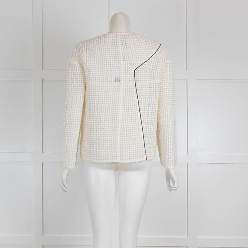 Chanel Cream Net Check Collarless Jacket