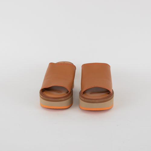 Robert Clergerie Tan Platform Sandal With Orange Stitching