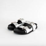 Jil Sander Silver Metallic Leather Double Strap Slide