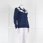 Dolce & Gabbana Navy Fine Knit Cardigan with White Lace Panels