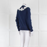 Dolce & Gabbana Navy Fine Knit Cardigan with White Lace Panels