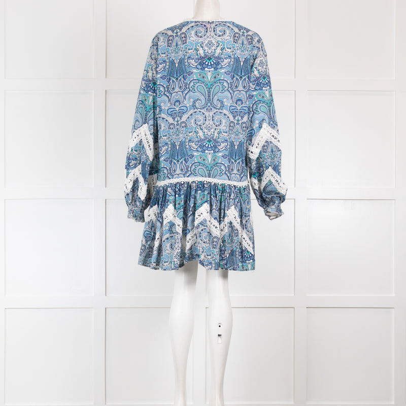 Miss June Blue Paisley Summer Dress with Sequin Embellishment