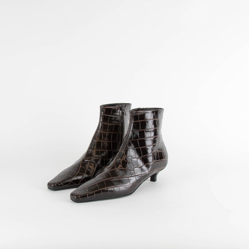 Toteme The Slim 35mm Embossed Croc Kitten Heel Ankle Boot