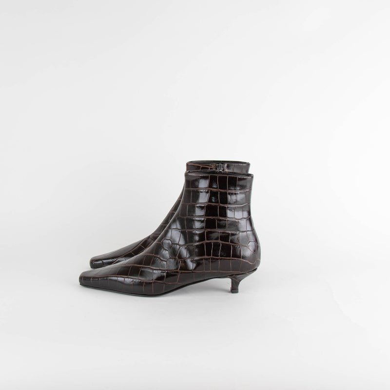 Toteme The Slim 35mm Embossed Croc Kitten Heel Ankle Boot