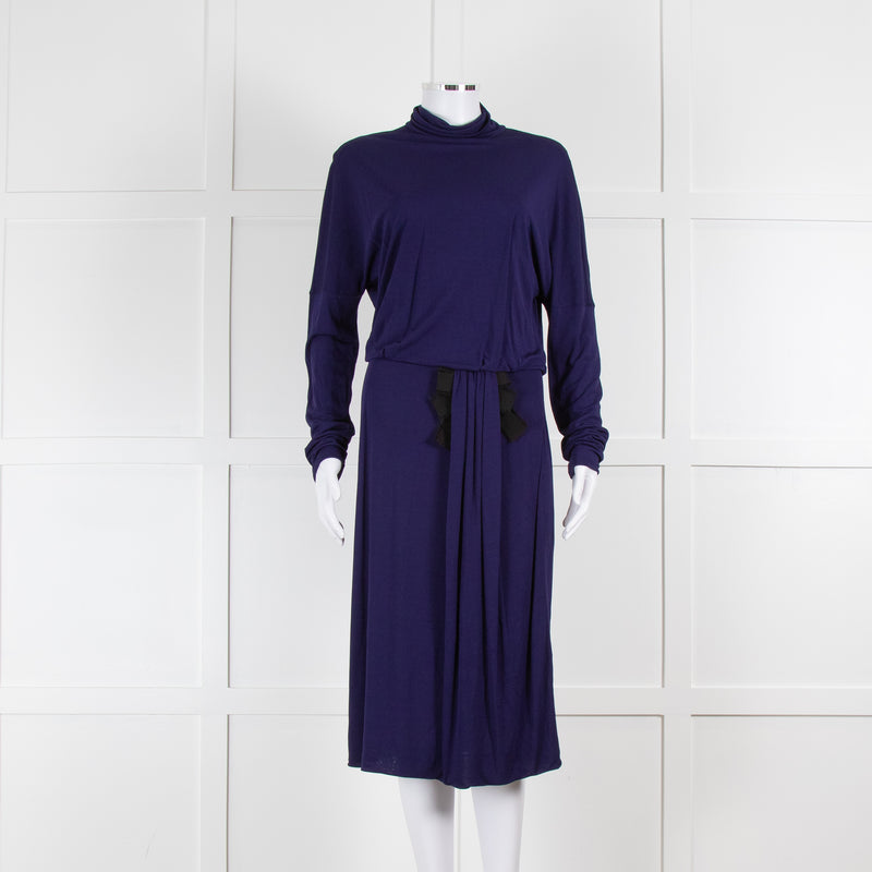 Valentino Cobalt Long Sleeve Dress with Waist Detail