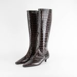 Toteme The Slim 35mm Embossed Croc Kitten Heel Knee High