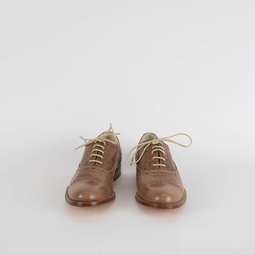 Studio Pollini Beige Leather Lace Up Flat Shoes