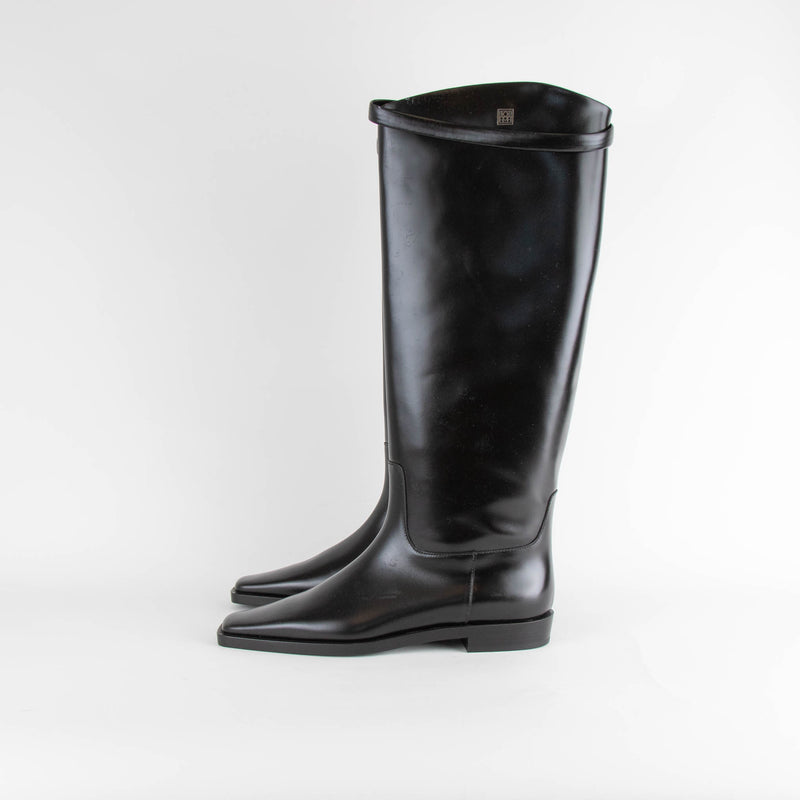 Toteme Black Leather Square Toe Riding Boot