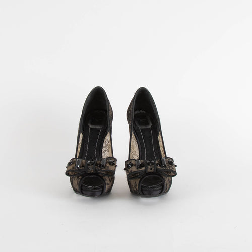 Christian Dior Black Lace Bow Heeled Shoes