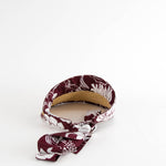 Valentino Burgundy Floral Silk Scarf Trim Raffia Visor