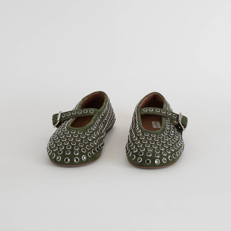 Alaia Khaki Studded Ballet Flats