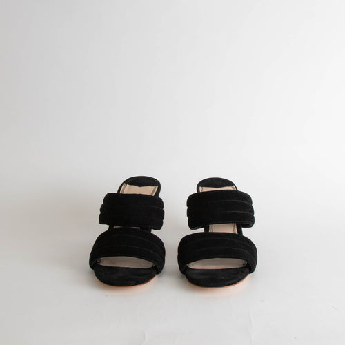 Sandro Black Suede True Love Block Heel Sandals