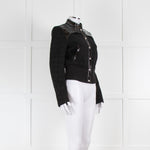 Maje Black Boucle Bomber Jacket with Crinkle Vinyl Accents