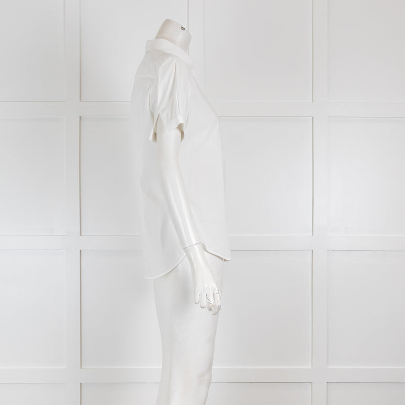 Loro Piana White Short Sleeved Blouse with Pleating Details