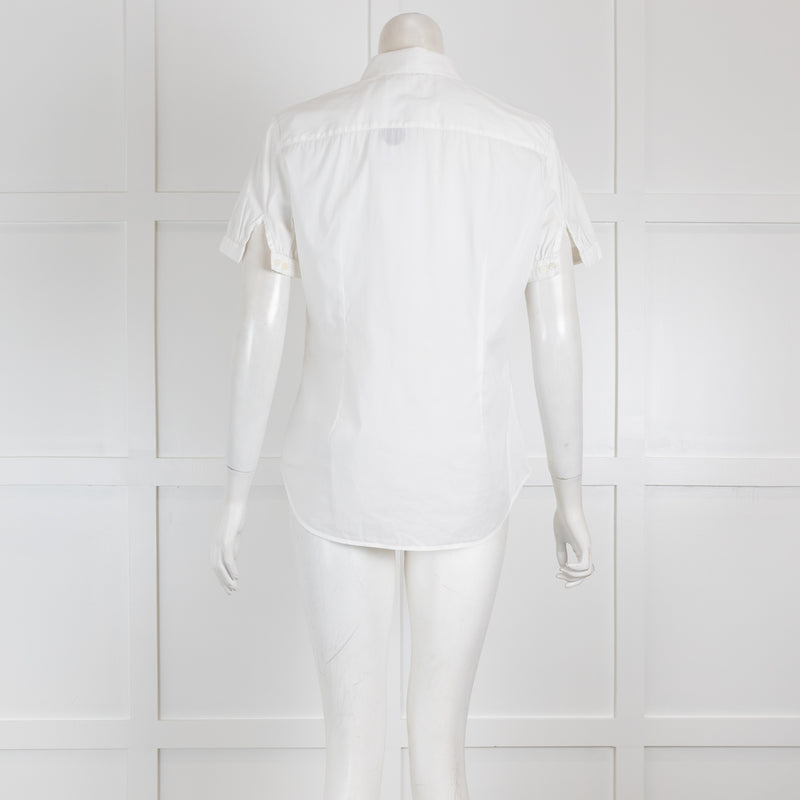 Loro Piana White Short Sleeved Blouse with Pleating Details