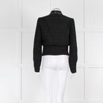 Maje Black Boucle Bomber Jacket with Crinkle Vinyl Accents