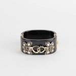 Chanel Black Gold Butterfly Detail Enamel Bracelet Cuff