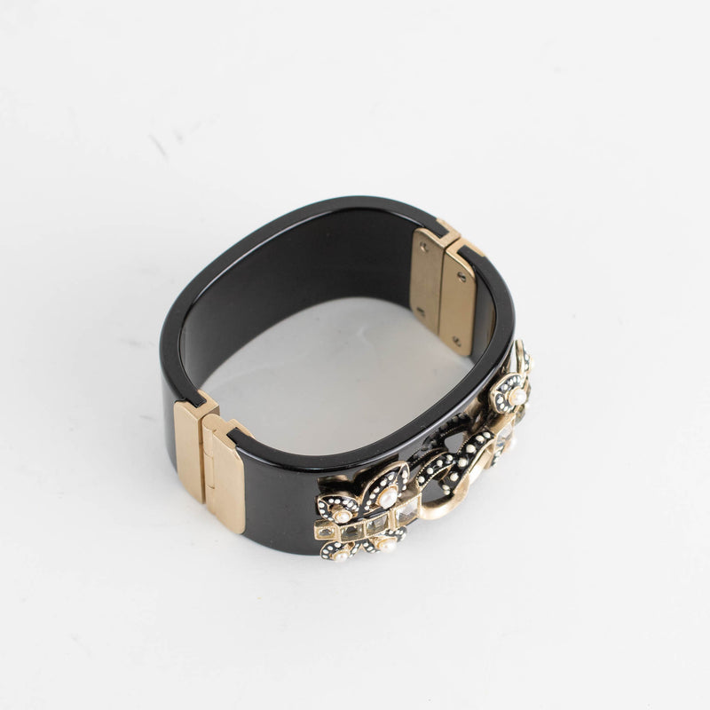 Chanel Black Gold Butterfly Detail Enamel Bracelet Cuff