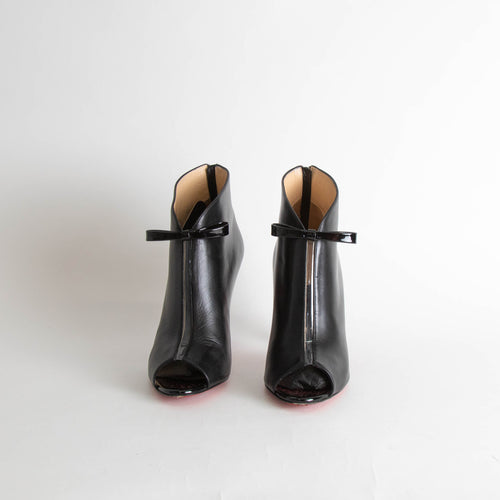 Christian Louboutin Black Leather Peep Toe Ankle Boots