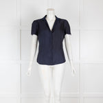 Loro Piana Navy Silk Polka Dot Blouse