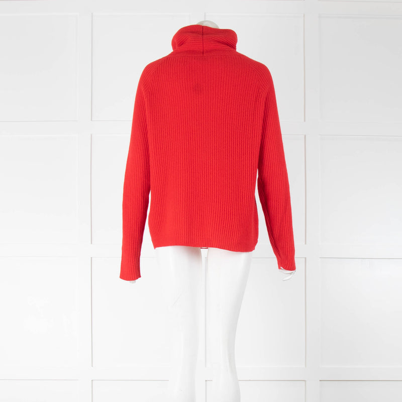 Allude Red Cashmere Ribbed Sweater