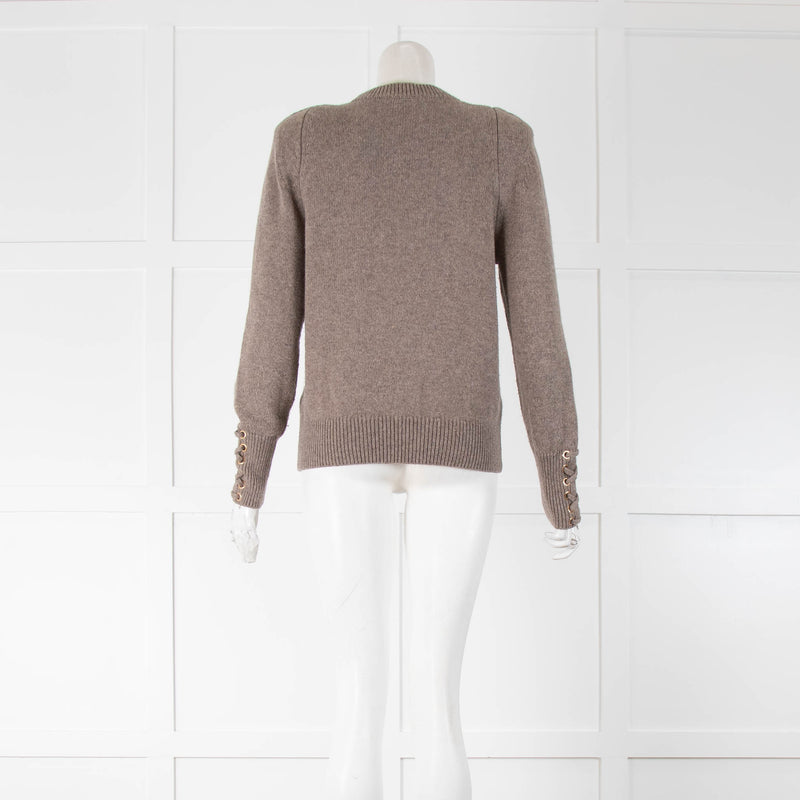 Ba&Sh Brown Laced Cuff Wool Blend Jumper