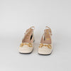 Gucci Cream Leather Horsebit Square Toe Slingbacks