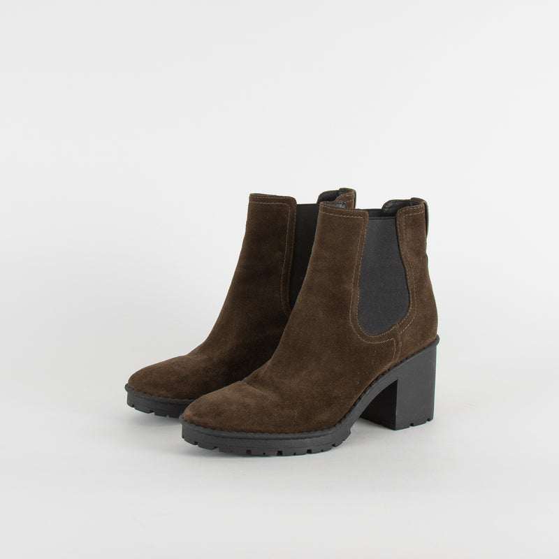 Vince Khaki Suede Heeled Chelsea Boot