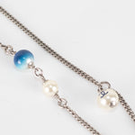 Chanel Silver White Blue Pearl CC Logo Necklace