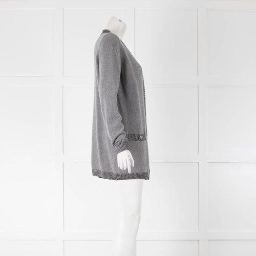 Luisa Spagnoli Grey Cardigan Silver Buttons Lurex Edging