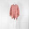 R13 Pink Shredded Hem Check Oversized Shirt