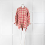 R13 Pink Shredded Hem Check Oversized Shirt