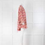 R13 Pink Shredded Hem Check Oversized Shirt