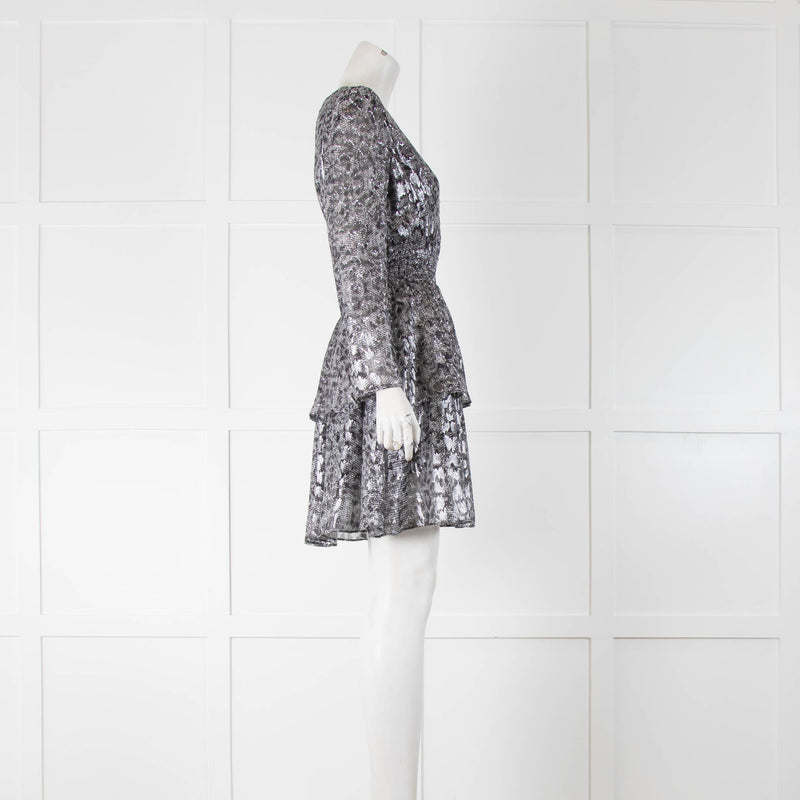 The Kooples Metallic Silver Tiered Mini Dress