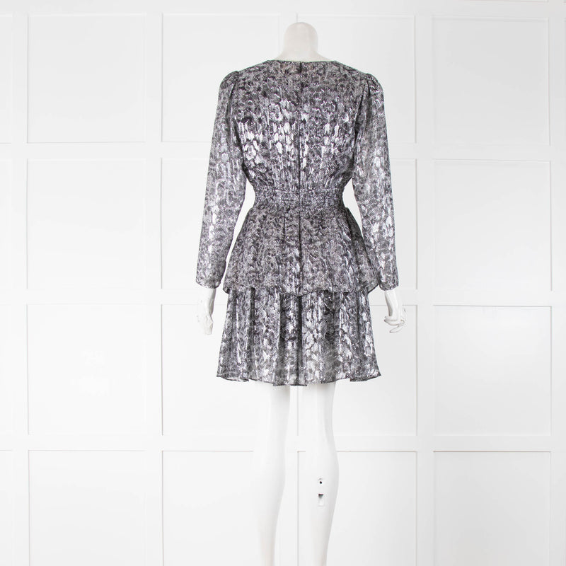 The Kooples Metallic Silver Tiered Mini Dress