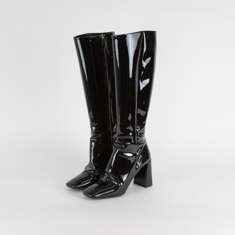 Prada Black Patent High Heel Boots