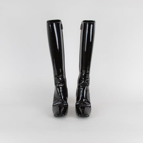 Prada Black Patent High Heel Boots